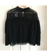 Abercrombie &amp; Fitch Black Lace Pleated Bell Sleeve Chiffon Layered Blous... - $34.60