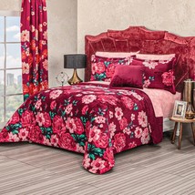 ROSES FLOWERS BLANKET WITH SHERPA SOFTY WARM SHEET CURTAINS 11 PCS CALKI... - $232.64
