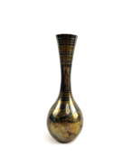 Vintage Solid Brass 10&quot; Etched Vase Handmade Brown &amp; Gold Floral - $204.04 MXN