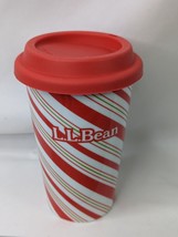 LL Bean Candy Cane Travel Mug Ceramic 10 Oz Silicone Lid - $12.95