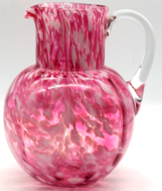 Antique Cranberry &amp; White Spatter Glass Hand Blown Water Pitcher - £31.92 GBP