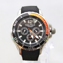 NEW Nautica N17612G Black Orange Accent Dial Chronograph Black Band Men Watch  - £96.18 GBP