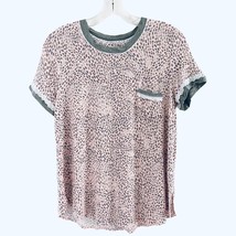 Kensie Women&#39;s M Medium Sleep Shirt Pink &amp; Gray Short Sleeve Scoop Neck Rayon - £10.17 GBP