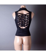 Black Slim Fit Padded Bust Womens Steampunk Cutout Goth Punk Biker Vest Top - €34,30 EUR