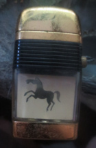 Vintage Scripto Vu Lighter Mini Gold Tone Black Band with Horse - $17.60