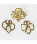 Girl Scout Trefoil Lapel Pin Gold Eagle Four Stars and 2 Brownie Pins  V... - $307.82 MXN