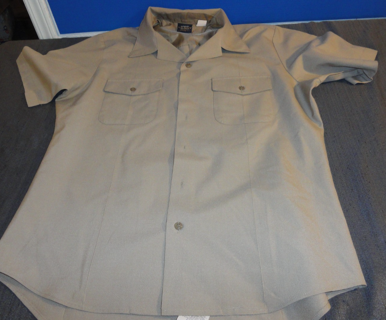 FLYING CROSS USN US NAVY UNIFORM DRESS SHIRT KHAKI TAN SHORT SLEEVE LARG... - $25.19