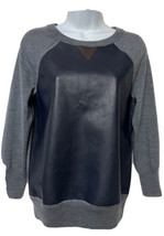 J.Crew Women’s Grey Blue Leather Front Wool Sweater Size S Good Condition - $64.17