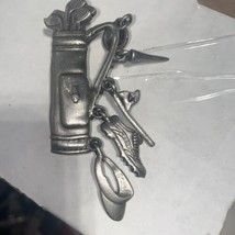 JJ Jonette Golf Themed Hanging Charms Pewter Brooch. - $4.95