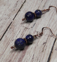 Lapis Lazuli Crystal Pierced Earrings Handmade Blue Smoke Copper New - £9.35 GBP