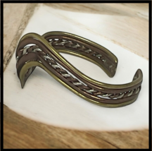 Vintage 5 Band Mixed Metal Wave Cuff Bracelet Copper Brass Silver Wavy Bracelet image 6