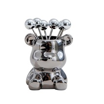 Stainless Steel Dessert Forks With Storage Jar Cute Bear Utensils For Party - £23.15 GBP