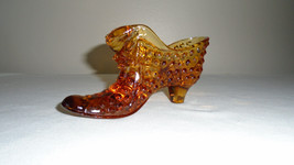 Fenton Hobnail Cat Head Shoe Slipper Amber Glass - £11.59 GBP