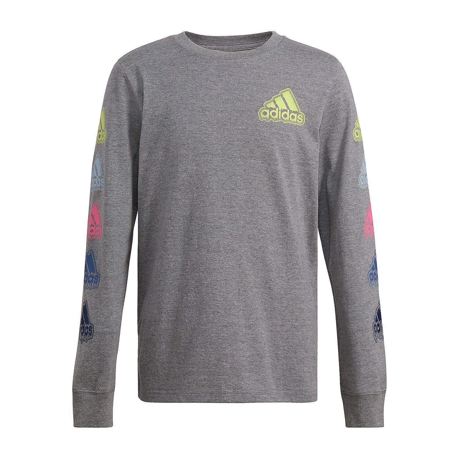 Primary image for adidas Big Boys Crew Neck Long Sleeve Graphic T-Shirt X-Large (18-20) Charcoal H