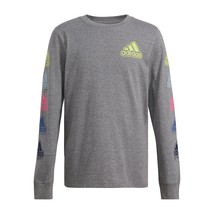 adidas Big Boys Crew Neck Long Sleeve Graphic T-Shirt X-Large (18-20) Charcoal H - $23.38