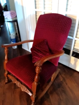 Antique Hand Carved Upholstered Rocker Rocking Chair W/ Match Pillow PIC... - $60.00