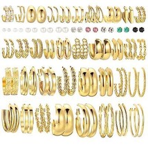 46 Pairs Gold Hoop Earrings Set for Women Girls Fashion Hypoallergenic Chunky... - $53.20