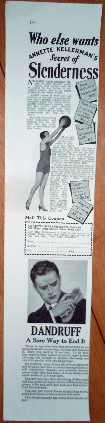 Annette Kellerman Diet &amp; Liquid Arvon Small Magazine Advertising Print A... - $3.99