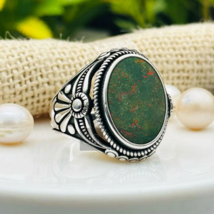 Natural Bloodstone Ring, 925 Sterling Silver, Mens Ring, April Birthstone Gift - £71.72 GBP