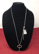 NEW Chicos Silver Tone Chain Necklace Clear Rhinestone Skeleton Key Pendant NWT - £19.07 GBP