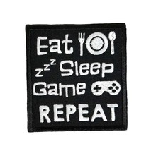 Eat Sleep Game Repeat Funny Video Gamer Embroidered Iron On Patch 3.2&quot; x 3.4&quot; - £5.17 GBP