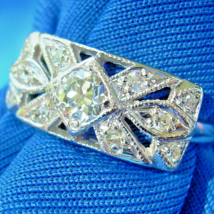 Earth mined Diamond European Deco Band Vintage Antique Engagement Ring 14k Gold - £2,124.69 GBP