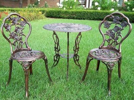 Outdoor Bronze 3 pc Bistro Set Patio Furniture Cast Aluminum Table Chairs Dining - £290.10 GBP