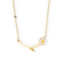 Yellow Enamel &amp; 18K Gold-Plated Cubic Zirconia-Accent Mum Bar Necklace - £12.05 GBP