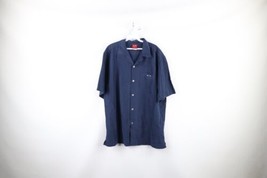 Vintage Oakley Mens Large O Logo Collared Short Sleeve Button Shirt Navy Blue - £62.60 GBP