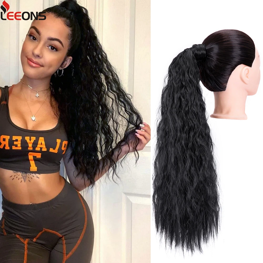 Wave synthetic ponytail extension clip in 22 inch long wavy curly wrap around pony tail thumb200