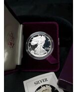 1986 S American Eagle Silver Dollar Proof Coin Purple Velvet Box .999 Si... - $140.43 CAD