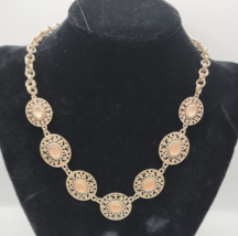 Ann Taylor Gold Tone Circle &amp; Peach Rhinestone Disc Necklace - £15.21 GBP