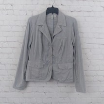 St Johns Bay Jacket Womens Medium Gray White Pinstripe Stretch Pockets Blazer - £15.78 GBP