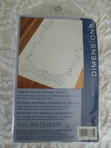 Sealed DIMENSIONS Stamped Cross Stitch DRESSER SCARF - Filigree Scroll #... - $5.94