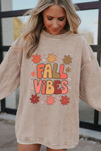 Apricot Twisted Rib FALL VIBE Graphic Baggy Sweatshirt - $25.05
