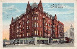 Rockford Illinois Il ~ Nelson Hotel-Main &amp; Castagna Street Vista ~1928 Cartolina - £5.45 GBP