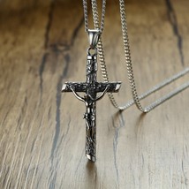 ZORCVENS 2022 New Vintage Men Crucifix Necklace Ancient Stainless Steel Italian  - £13.49 GBP