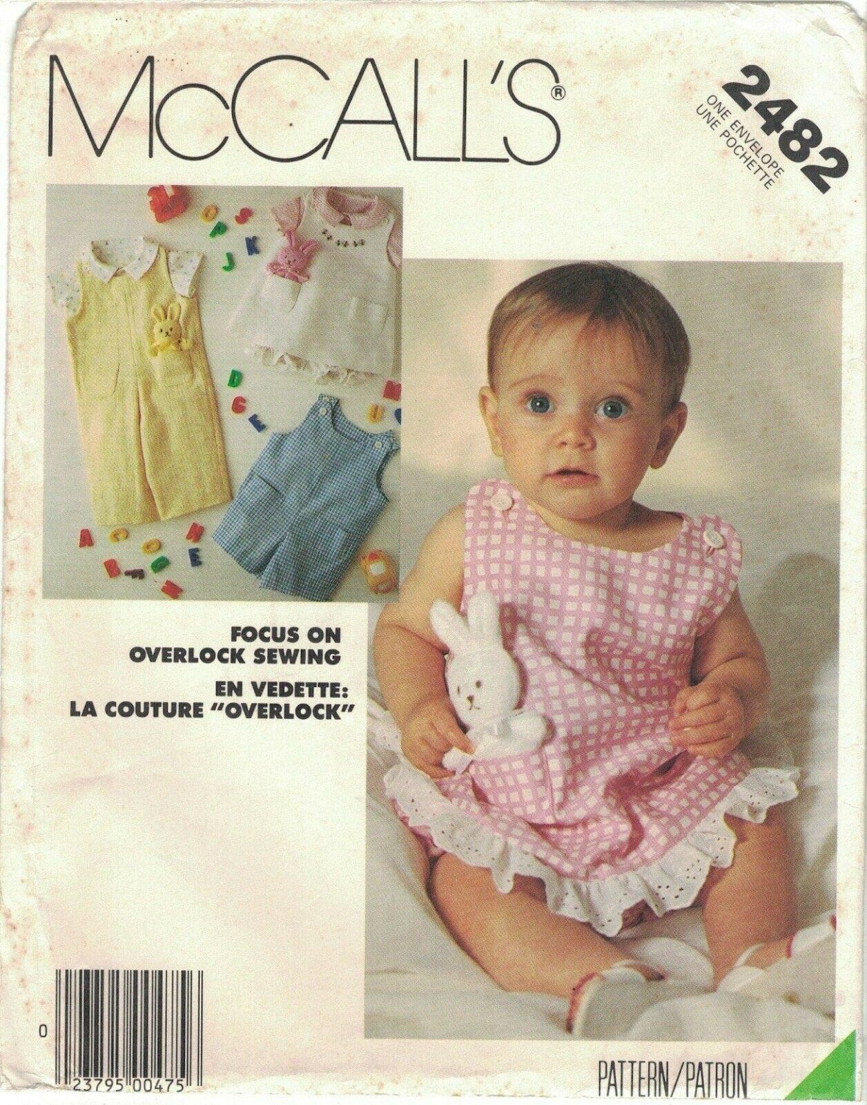 McCalls 2482 Infant, Baby Pattern Sundress, Jumper, Overalls, Shirt, Toy Uncut - £7.42 GBP