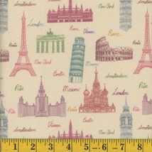 Cotton Travel European Landmarks London Paris Tan Fabric Print by Yard D689.80 - £10.31 GBP
