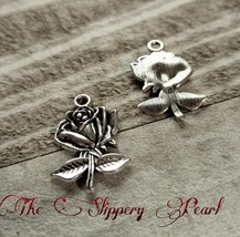 10 Flower Charms Antiqued Silver Rose Pendants Garden Charms - £1.87 GBP