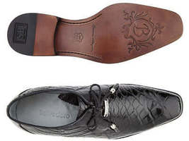 Belvedere Men's Shoes Lago Genuine Alligator Plain Toe Tassel Black 14010 image 3