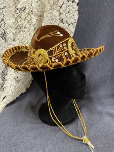 Primary image for Vintage Mexican charro cowboy sombrero hat Roma Paris label Brown Gold