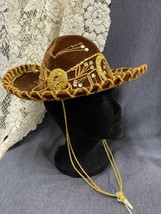 Vintage Mexican charro cowboy sombrero hat Roma Paris label Brown Gold - £14.86 GBP