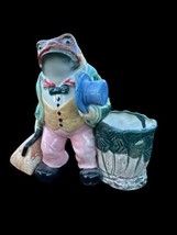 Majolica Pottery Frog in Suit Planter Figurine Hand Painted Rare Vintage Basket - £88.14 GBP