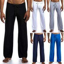 Men&#39;s Casual Pants Solid Color Ice Silk Drawstring Elastic Waist Loose-Fit - £19.30 GBP
