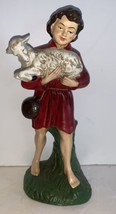 VTG Shepherd Holding Sheep Lamb  Nativity Paper Mache Figurine Large 8 3/4 Japan - £27.68 GBP