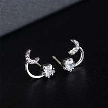 Cubic Zirconia &amp; Crystal Silver-Plated Star &amp; Moon Stud Earrings - £11.05 GBP