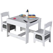 Kids Table And Chair Set, 3 In 1 Wooden Activity Table With Storage Draw... - $207.99