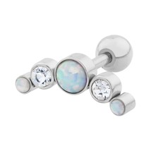 Stainless Steel Tragus with Crystals and White Synthetic Opal - £10.30 GBP
