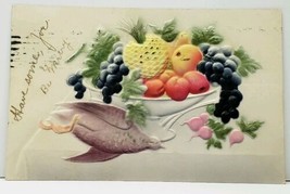 Fancy Fruit Bowl with Bird Airbrush Embossed 1907 Dubuque to Chicago Postcard J7 - £3.87 GBP